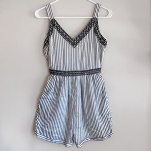 Striped Romper with Embroidered Detailing
